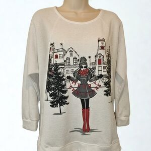 Love + Lace Festive Red Graphic Sweatshirt – Women’s Size S